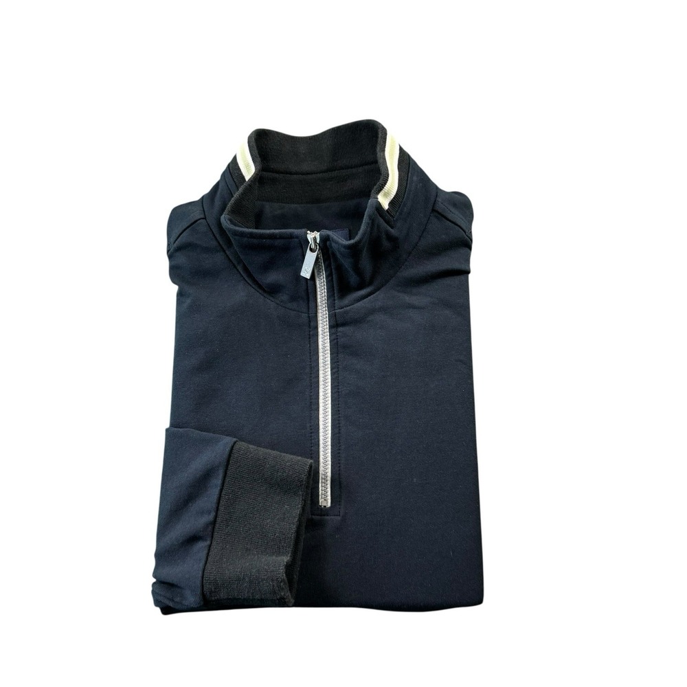 Zegna Sport Blue Cotton Stretch‎ 1/2 Zip Men's Pullover Sweater Size Large